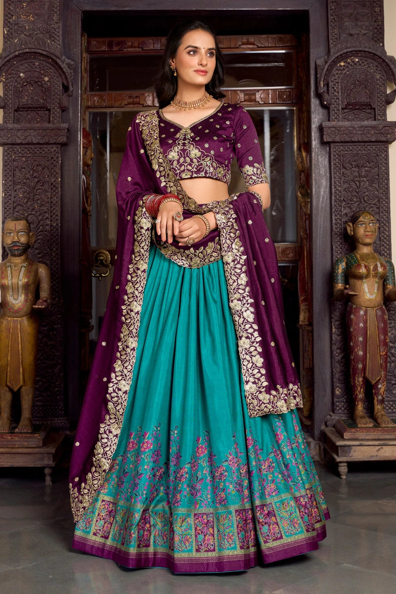 Lehenga Choli Firozi Colour Wedding Dress Firozi Green Silken Lehenga With Silken Choli Lehenga Choli Firozi Colour Wedding Dress Firozi Green Silken Lehenga With Silken Choli