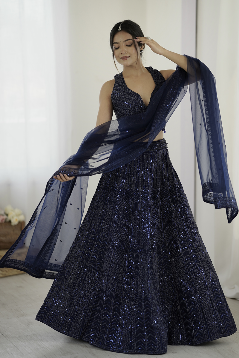 Navy Blue Sequin Lehenga Set for wedding Navy Blue Sequin Lehenga Set for wedding