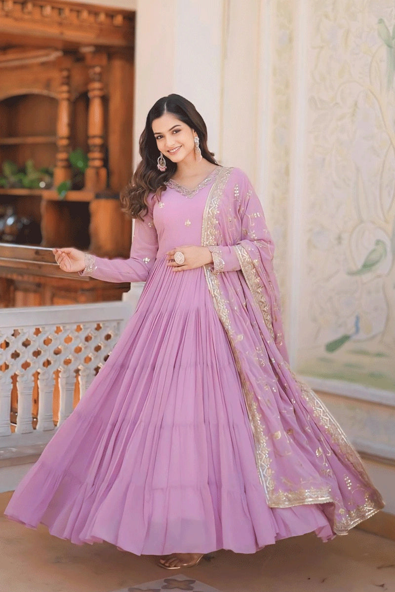 5 Layer Lovender Colour Gown For Diwali Special Outfits