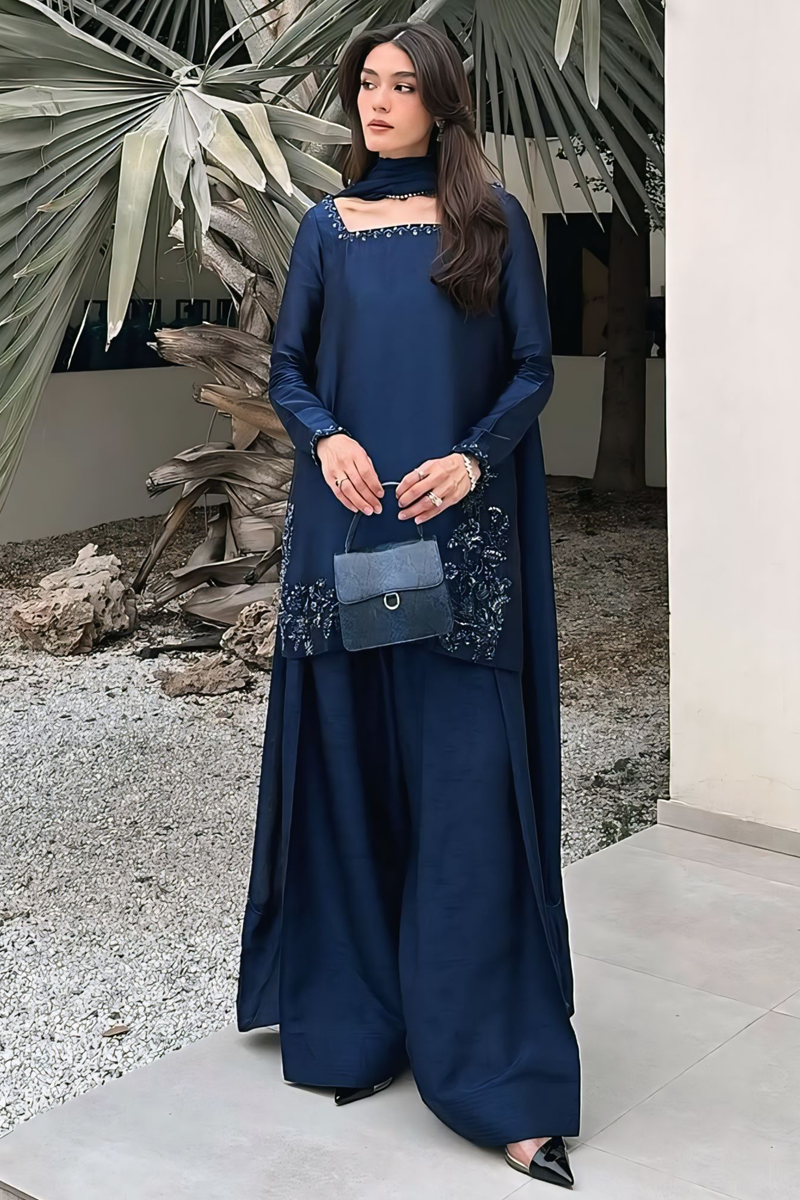 Punjabi Style Navy Blue Sharara Dress For Party Wear - Anaya Designer Studio Punjabi Style Navy Blue Sharara Dress For Party Wear - Anaya Designer Studio