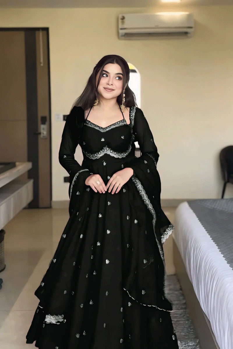 Party Wear Black Color Anarkali Suit For Girl - Anaya Designer Studio Black / XL Party Wear Black Color Anarkali Suit For Girl - Anaya Designer Studio Black / XL
