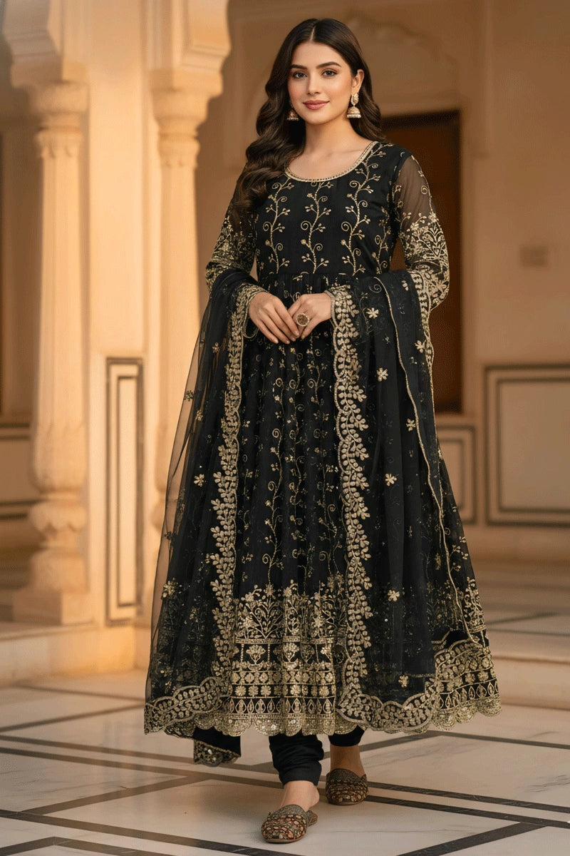 Black Color Full Sleeves Anarkali Suit for Sangeet Party