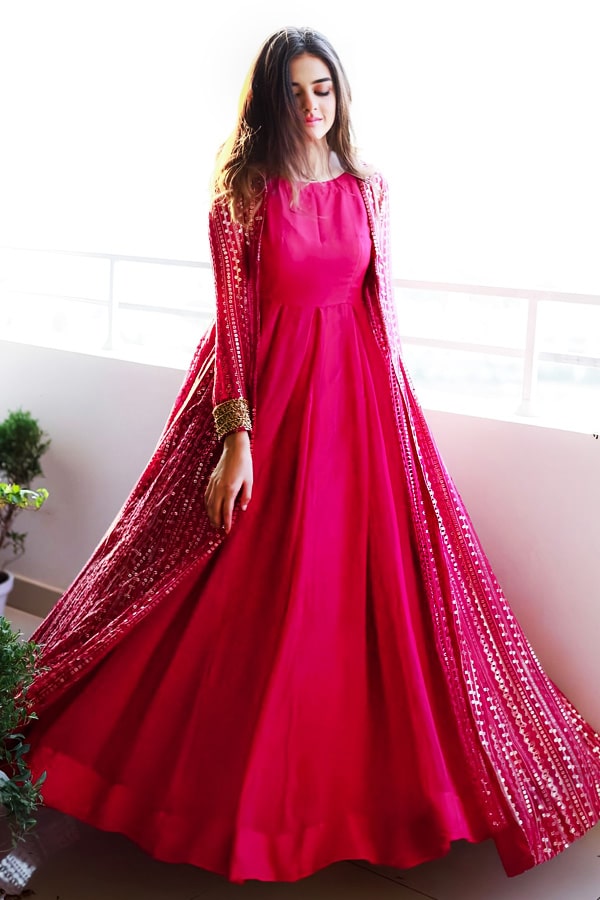 Designer Gown With Long Jacket For Girls - Main Image