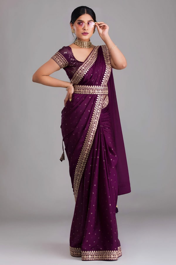 Designer Silk Saree Simple Thread Work Blouse Designs