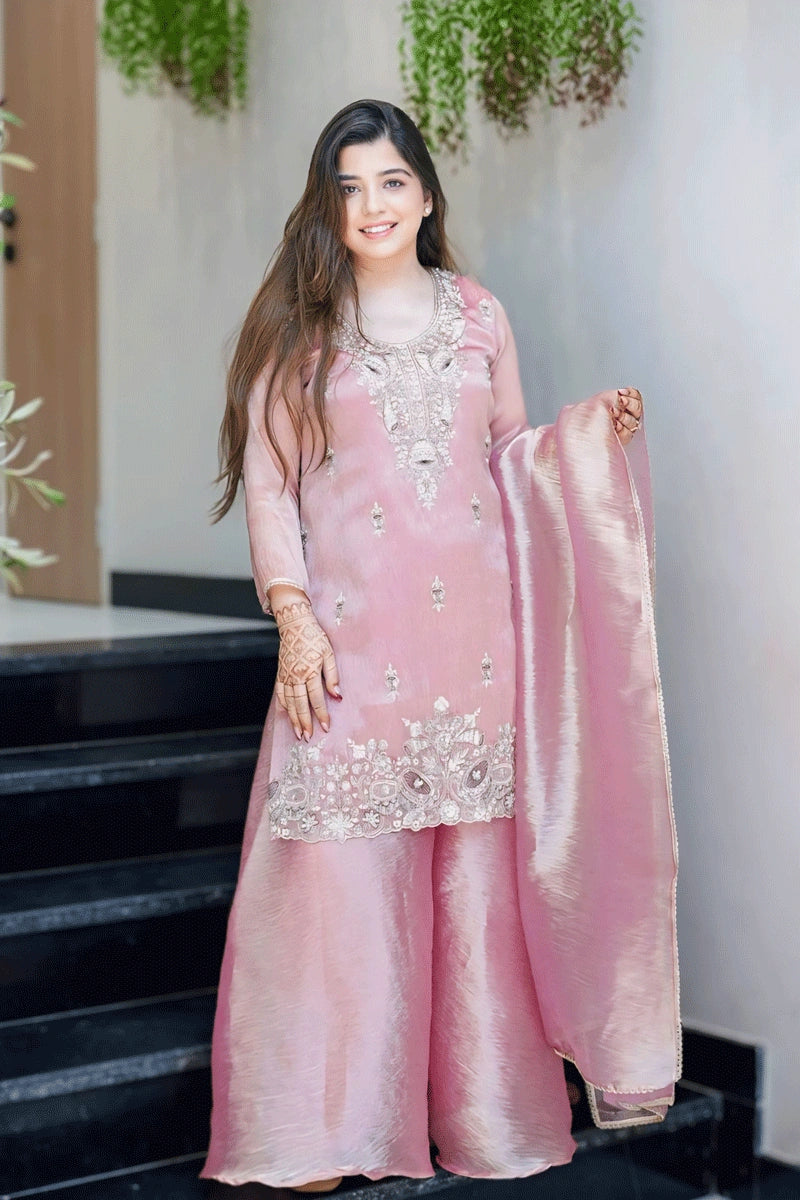Baby Pink Color silk Fabric Sharara Suit For Reception Party - Anaya Designer Studio Baby Pink / XXL Baby Pink Color silk Fabric Sharara Suit For Reception Party - Anaya Designer Studio Baby Pink / XXL