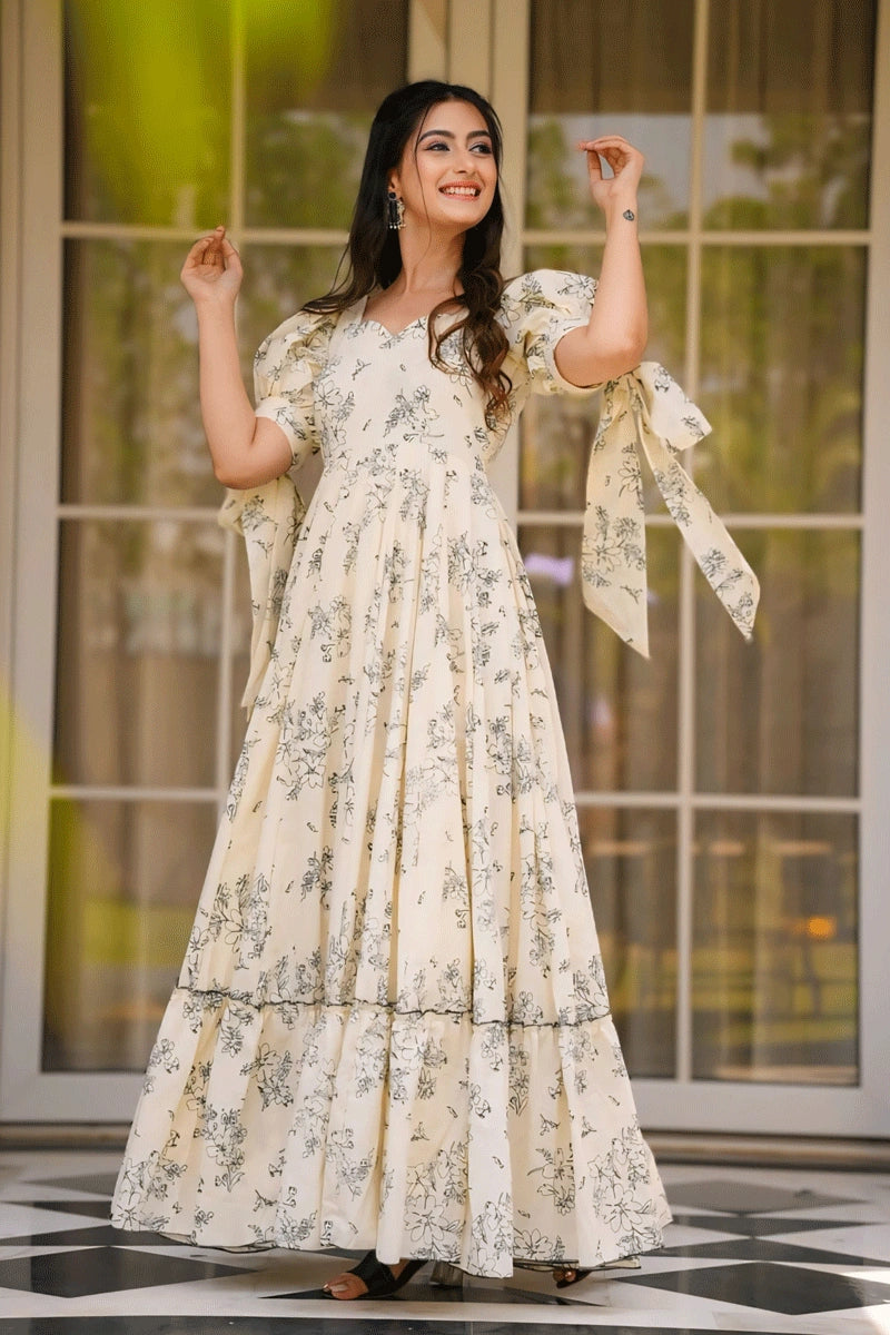 Party Wear Floral Print Western Gown for Girl