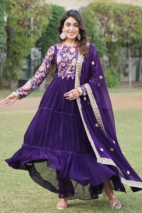 Full Sleeve Ruffle Gown For Raksha Bandhan - Anaya Designer Studio Full Sleeve Ruffle Gown For Raksha Bandhan - Anaya Designer Studio