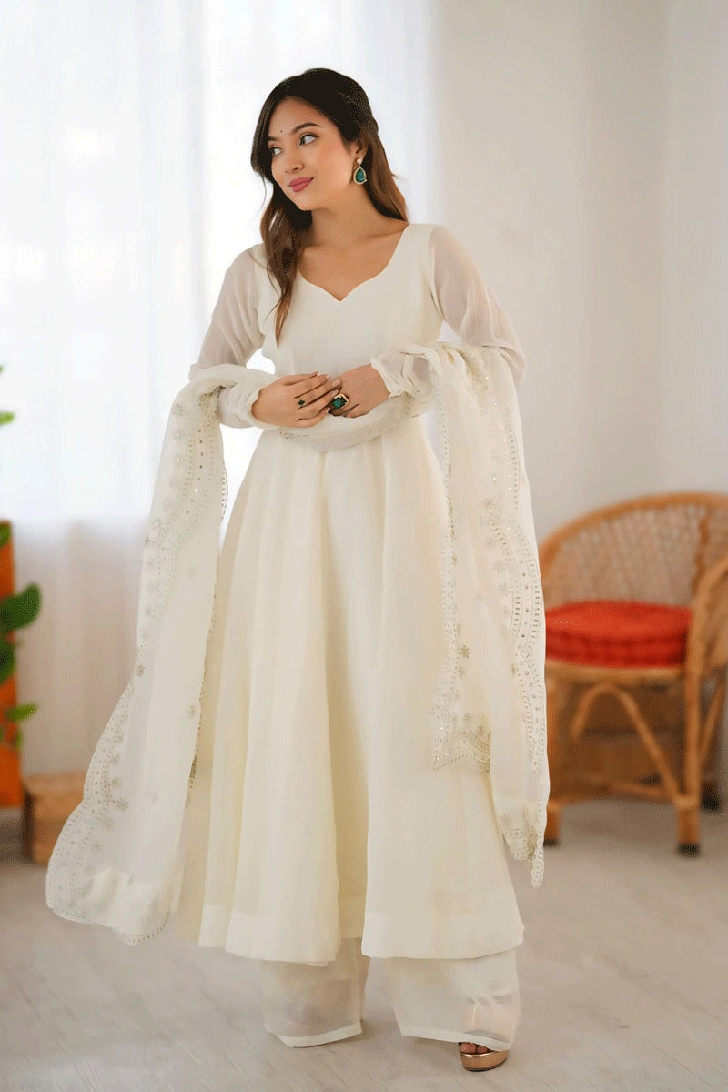 silk anarkali dress Pooja Wear Full Sleeves Silk Anarkali Suit For Girl