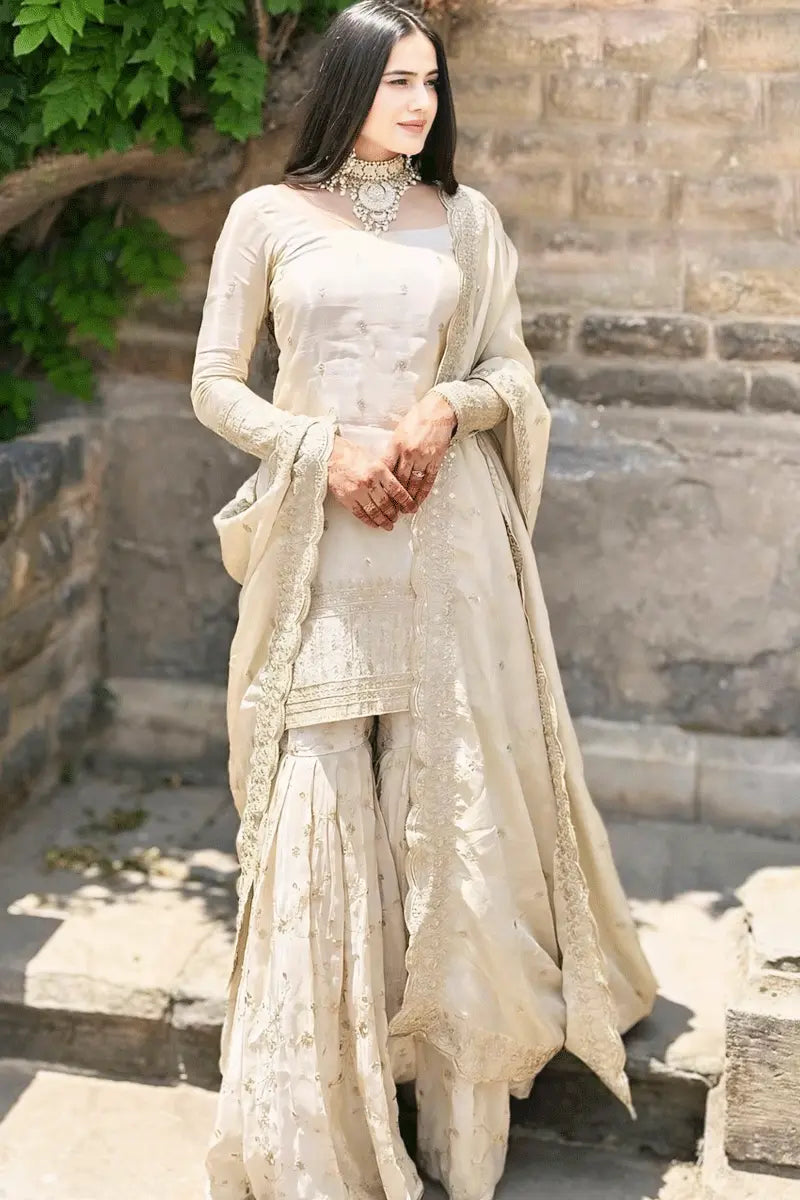 Cream shops designer sharara suit /wedding sharara/party wear sharara/pakistani sarara salwar/embroidery work sharara/punjabi suit/fency sharara