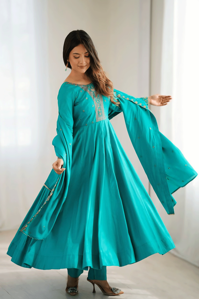 long sleeve anarkali dress for wedding Wedding Wear Full sleeves Embroidery Work Anarkali Dress For Gen Z Girl