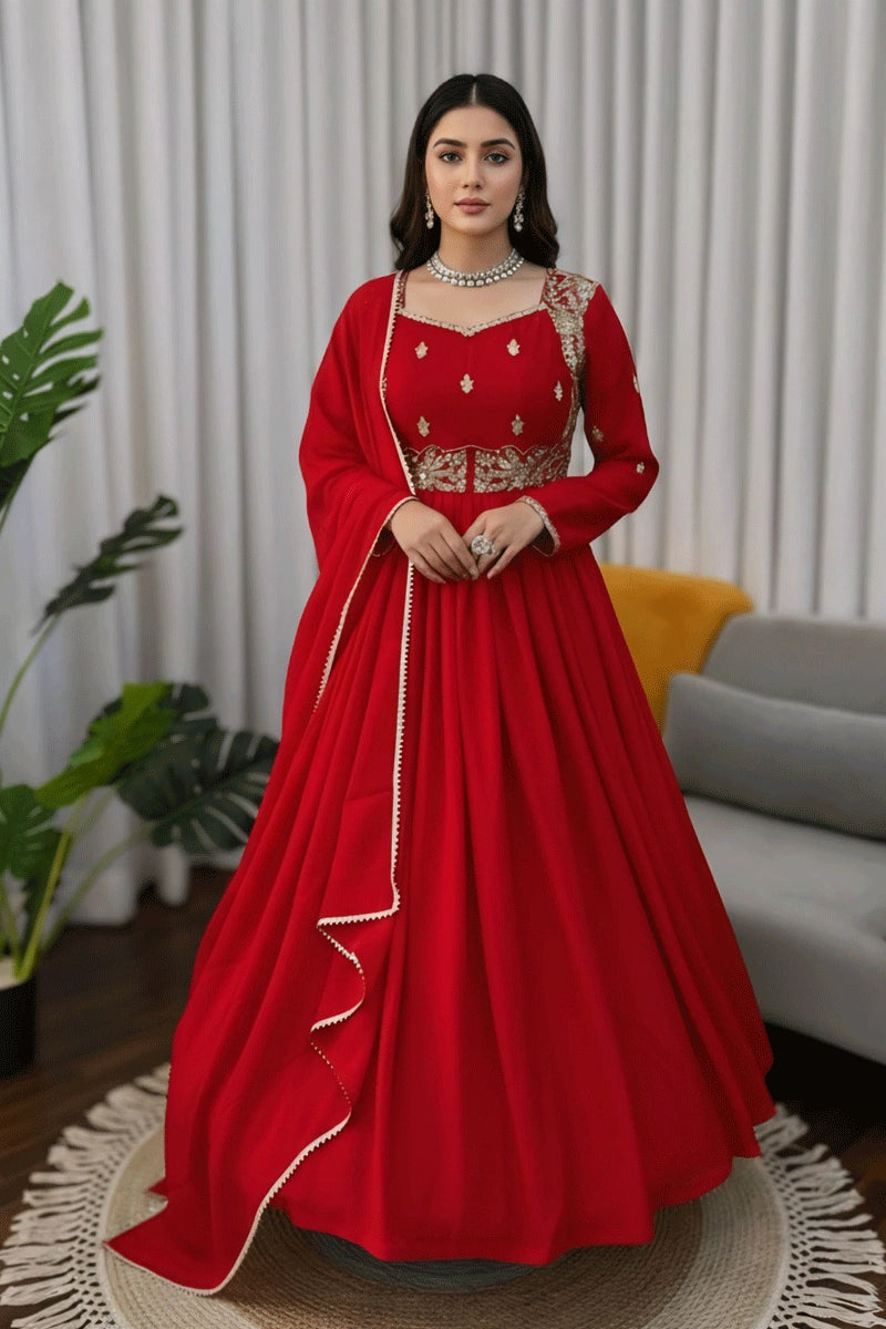 Designer Full Sleeves Dark Red Anarkali Suit for Wedding
