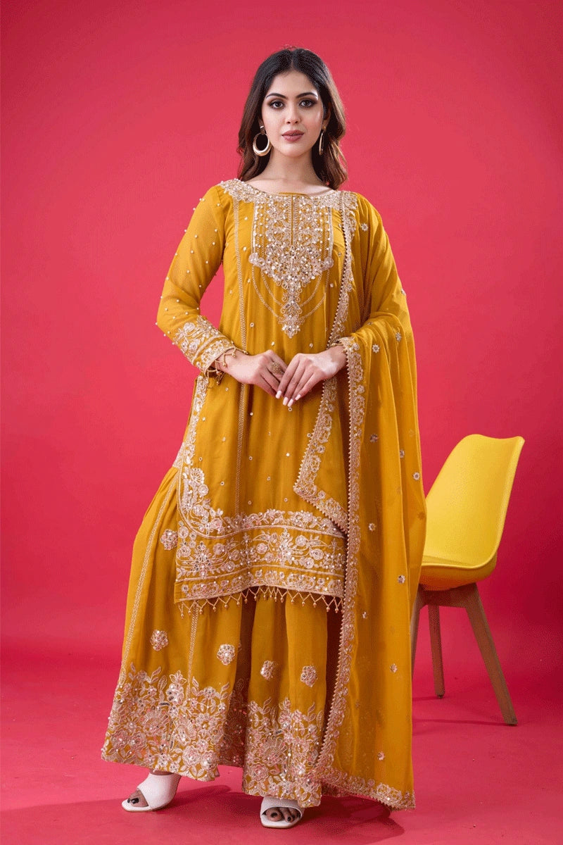 Full Sleeves Haldi Dress With Moti Work For Woman - Anaya Designer Studio Musturd / XXL