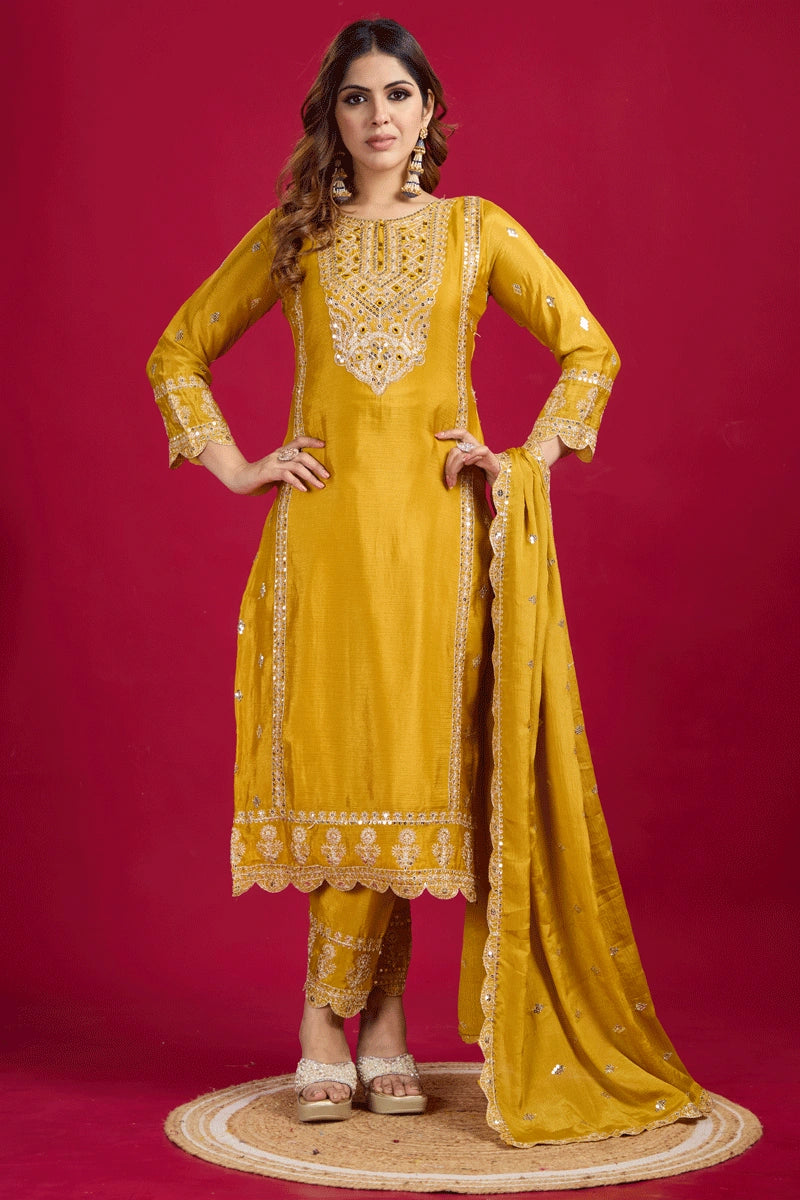 Yellow Color Full Pair Kurti Set For Haldi Rasam