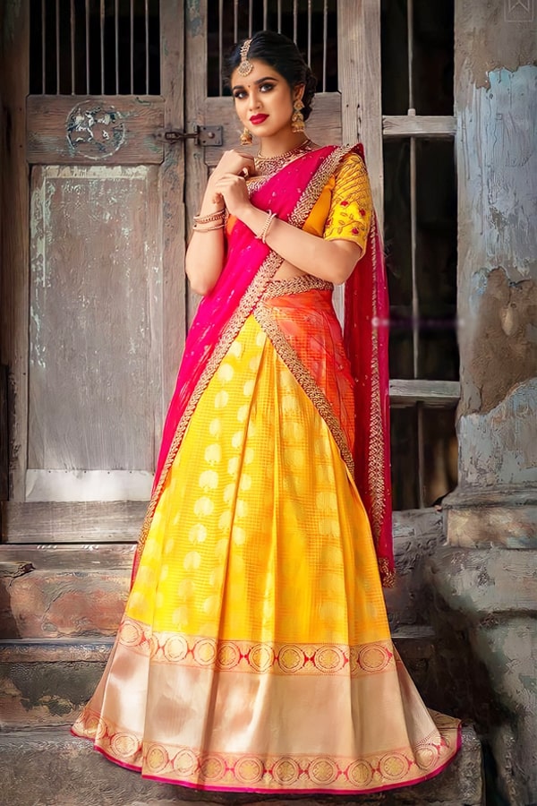 Wedding Langa Voni Price Half Sarees For Wedding With Price Yellow