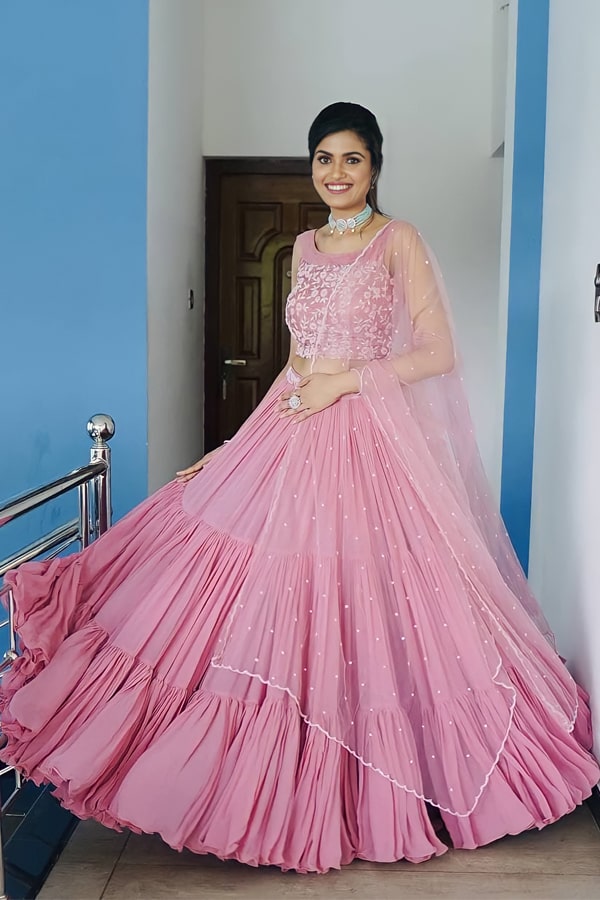 Latest crop top Lehenga Designs 2021 Pink - Main Image