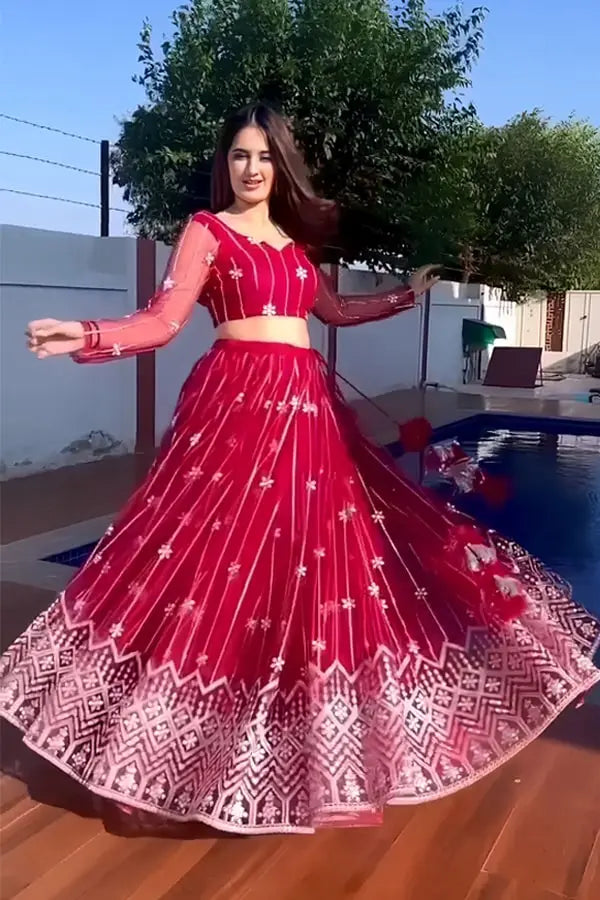 Pink Color Net Lehenga Choli For 20 Year Girl - Main Image