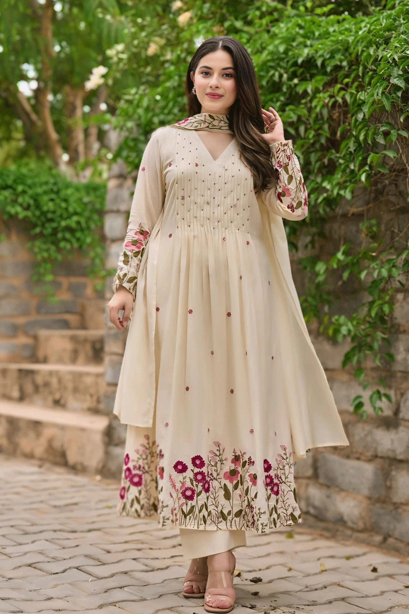 Pooja Wear Off White Embroidery Work Dress For Teenage Girl - Anaya Designer Studio Off-White / XXL Pooja Wear Off White Embroidery Work Dress For Teenage Girl - Anaya Designer Studio Off-White / XXL