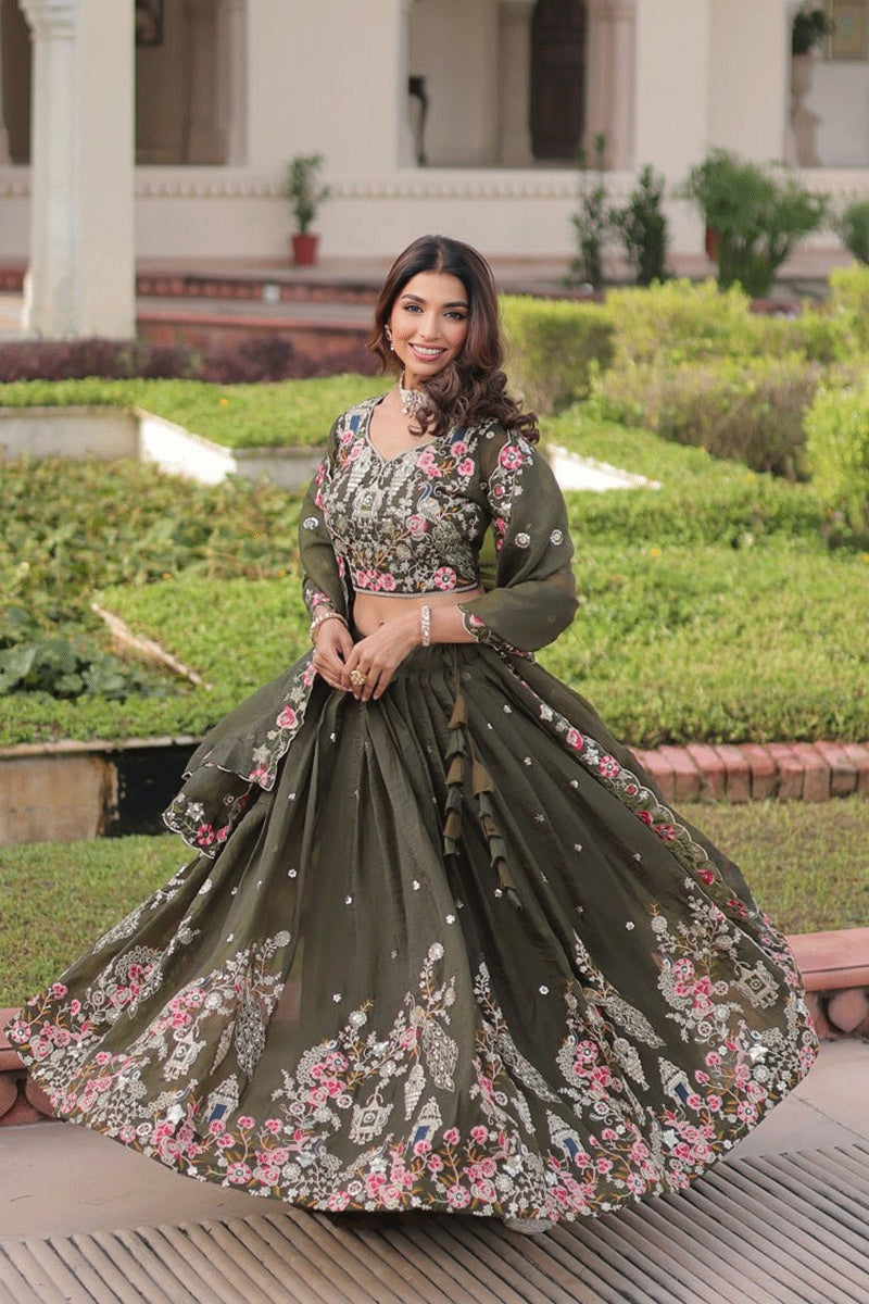 Mehendi Ceremony Special Embroidery work Lehenga