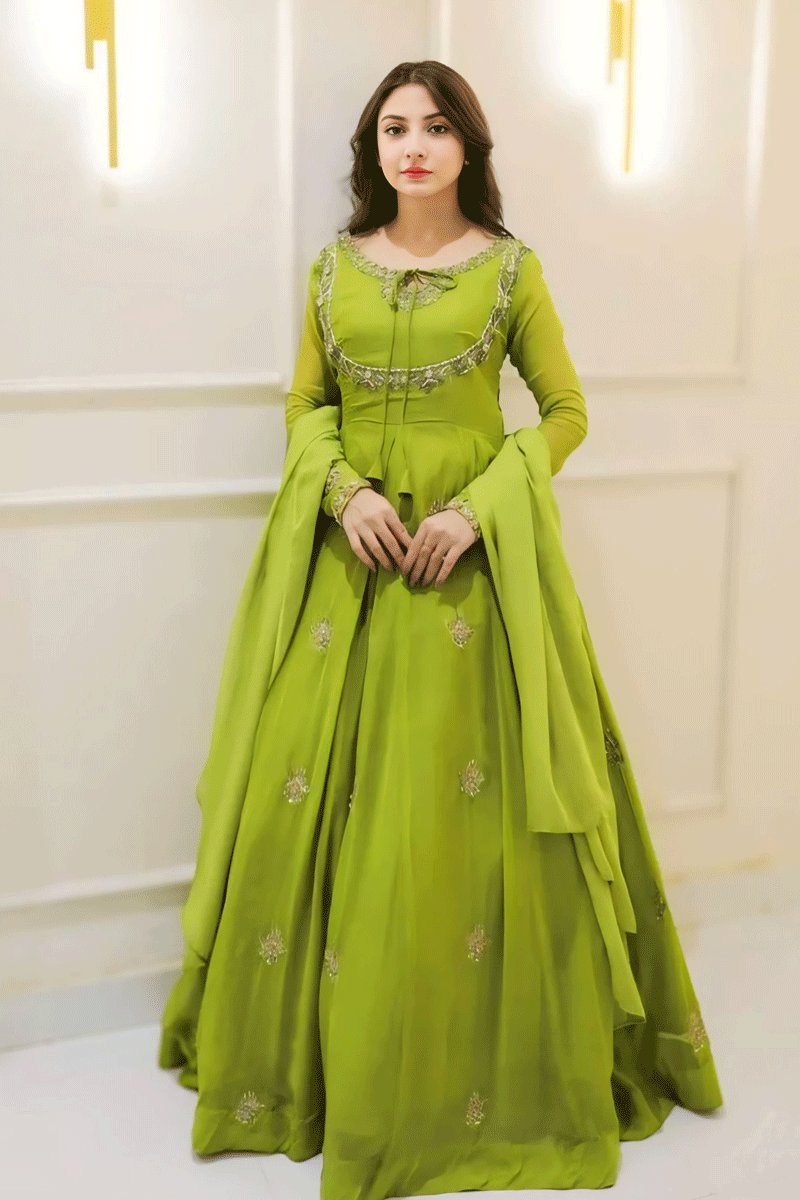 Letest Embroidery Work Gown For Mehndi Function - Anaya Designer Studio Letest Embroidery Work Gown For Mehndi Function - Anaya Designer Studio