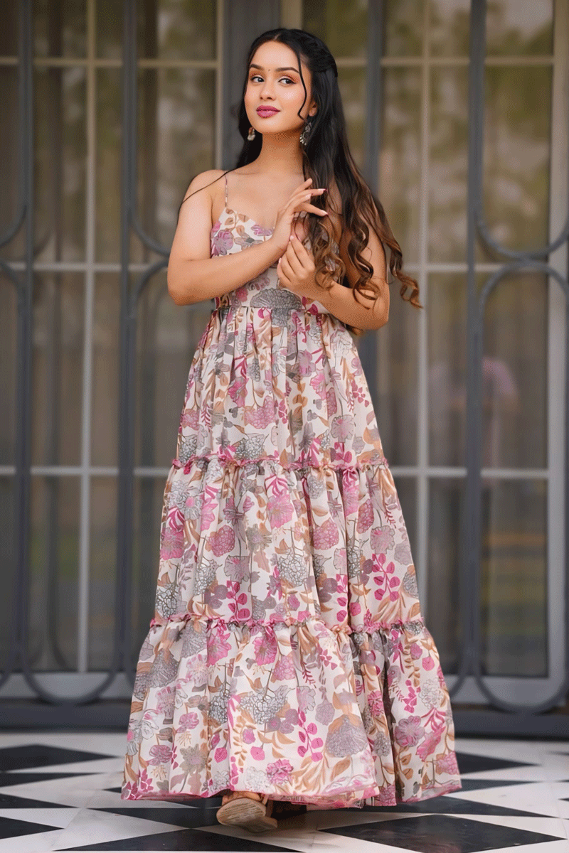 Multi Layered Sleeveless Western Gown for Gen Z Girl