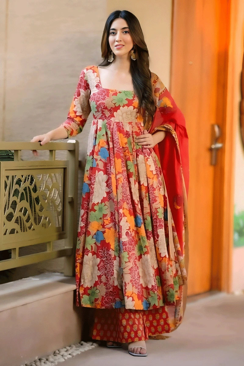 Designer Multicolor Floral Kurti Set For Wedding
