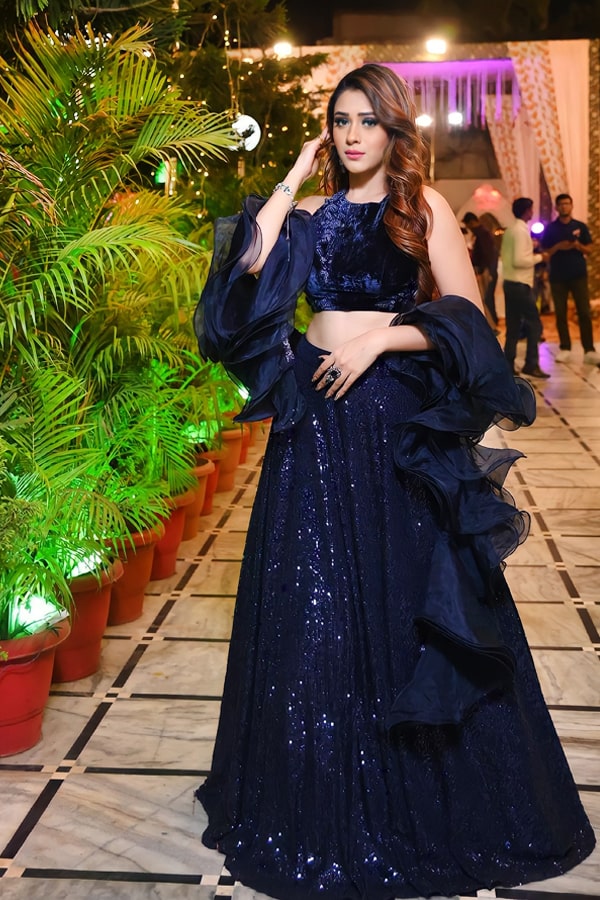 Party Wear Traditional Crop Top Lehenga 2021 Navy Blue - Anaya Designer Studio Party Wear Traditional Crop Top Lehenga 2021 Navy Blue - Anaya Designer Studio