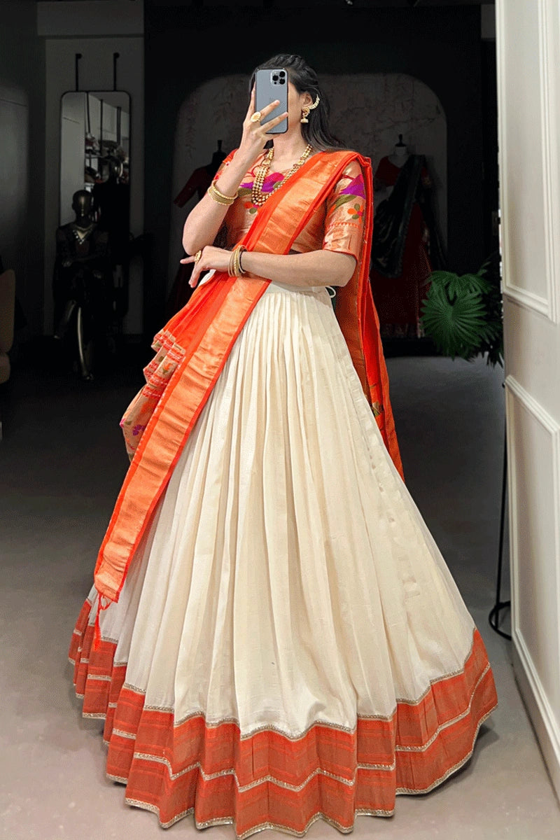 Beautiful Pattu Half Saree With Zari Lace Border For Women