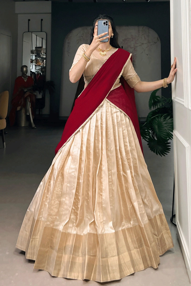 pongal dress for ladies Pongal Special Cream Half Lehenga Saree for Wedding