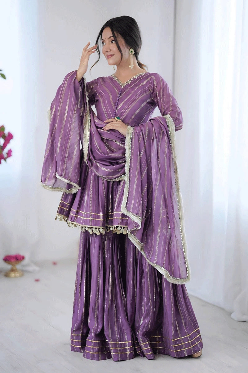 Latest Purple Color Sharara Suit for Sangeet Party