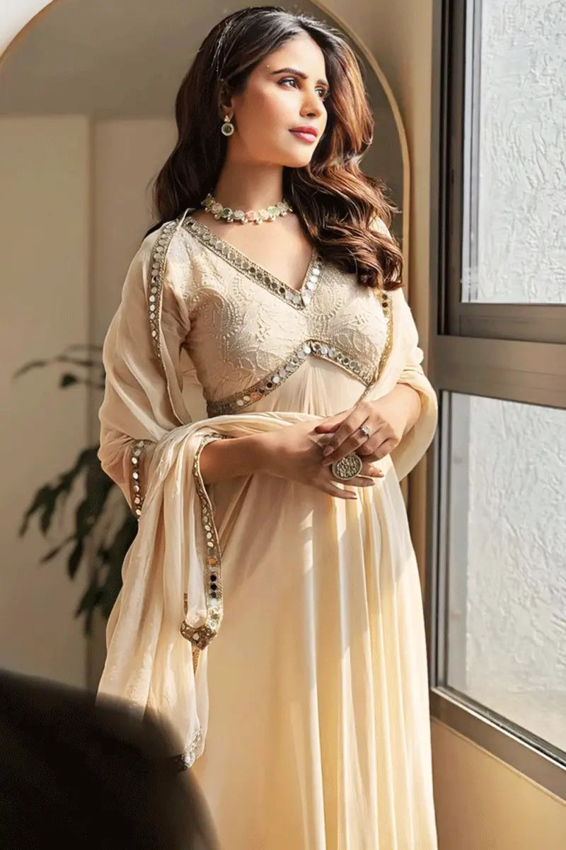 Rakhi Special Cream Color Long Gown Design For Girls - Anaya Designer Studio Rakhi Special Cream Color Long Gown Design For Girls - Anaya Designer Studio
