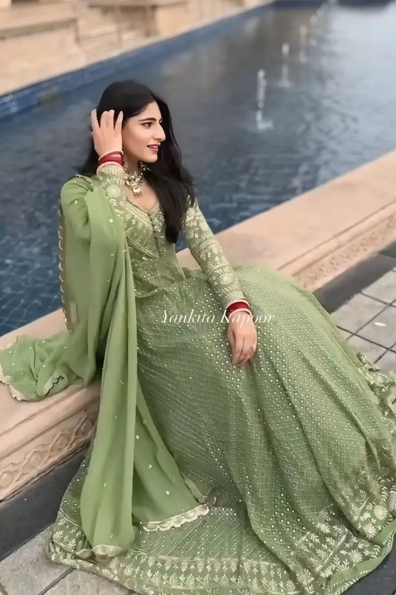 Long Green Gown with Dupatta for Wedding Collection - Anaya Designer Studio Long Green Gown with Dupatta for Wedding Collection - Anaya Designer Studio
