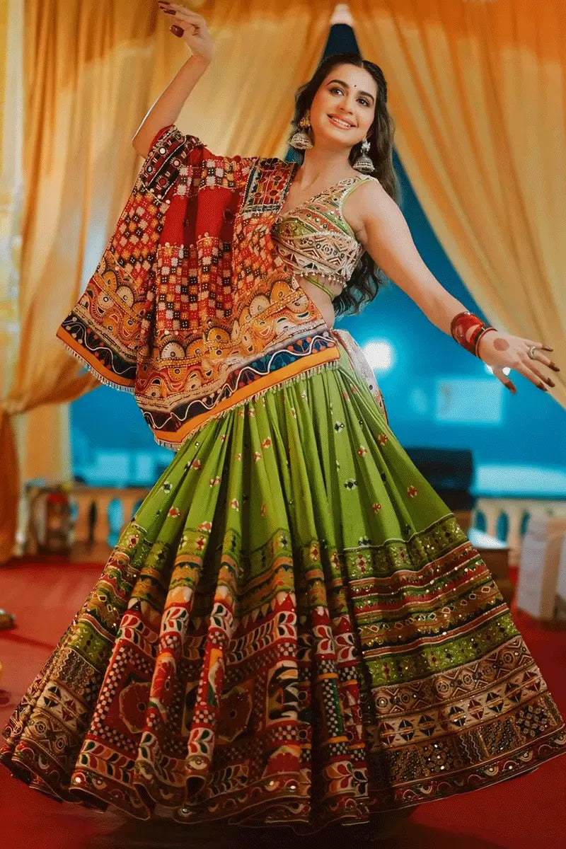 Real Mirror Work Designer Chaniya Choli Look For Navratri