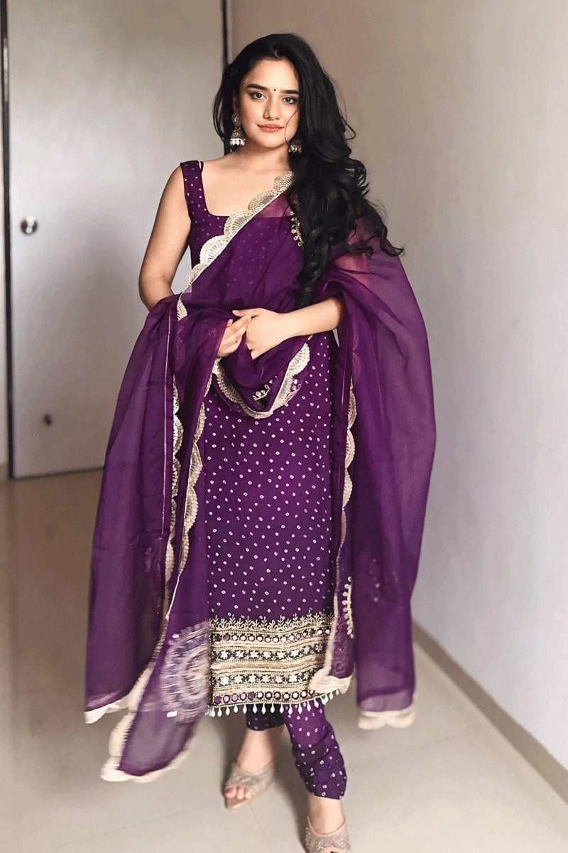 Reception Wear Purple Color Real Mirror Hand Work Dress - Anaya Designer Studio Purple / L
