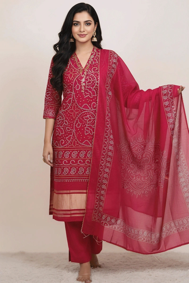 Traditional Red Color Bandhani Print Suit for Women
