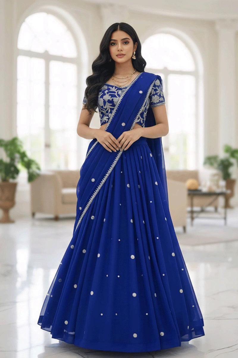 Ruffle Style Blue Lehenga Saree For Gen Z Girl