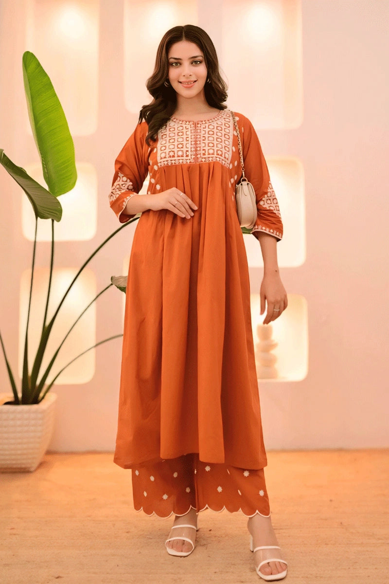 Rayon Fabric Embroidery Kurti Pant for Gen Z Girl - Anaya Designer Studio Orange / XXL