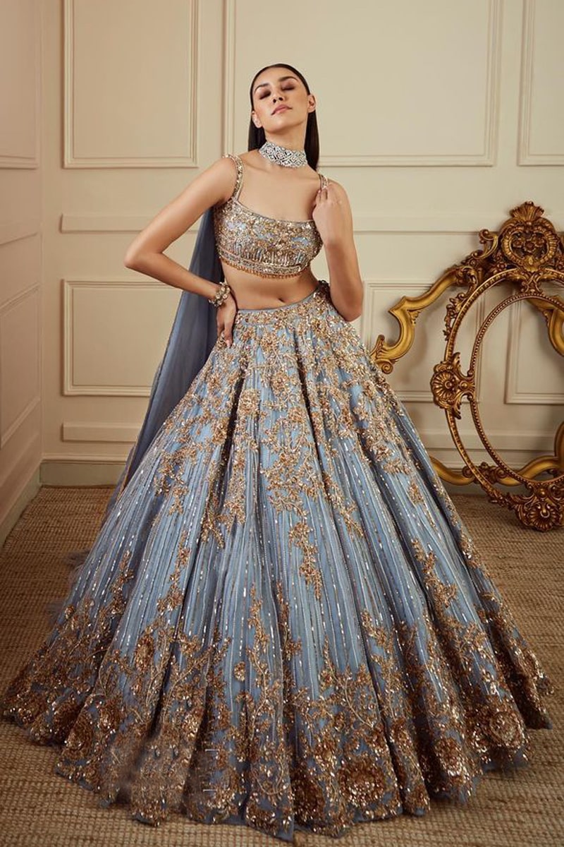 Ghagra Choli Wearing Style For Marriage Occasion Salmon Peach