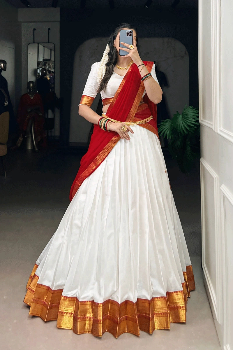 Traditional White Color Pavadai Davani for Girls - Anaya Designer Studio Traditional White Color Pavadai Davani for Girls - Anaya Designer Studio