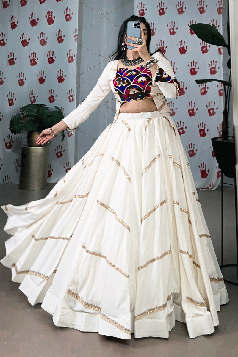 White Rayon Lehenga Choli With Stylish Blouse For Navratri