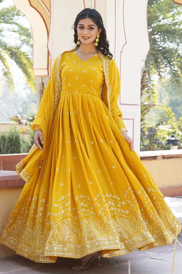 Yellow Long Gown For Raksha Bandhan