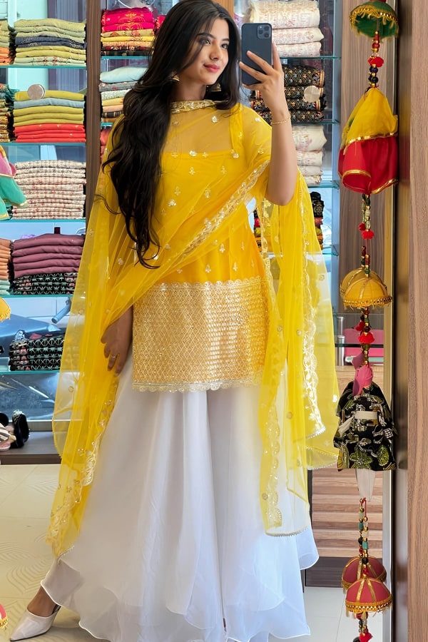 Yellow Sharara Gharara Suit For Haldi Function - Main Image