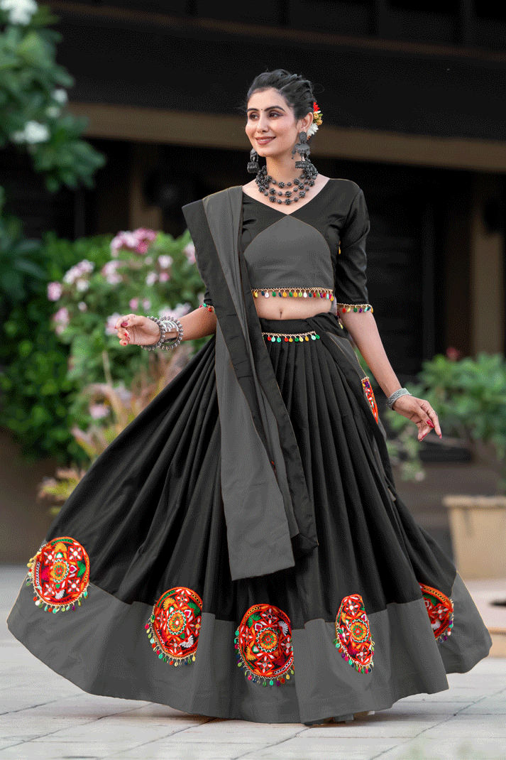 Traditional Gujarati Black Pure Cotton Chaniya Choli for Navratri