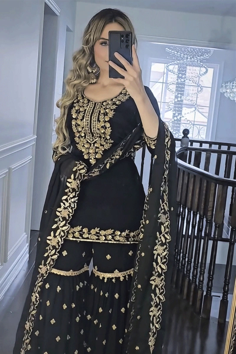 Pakistani Black Sharara Suit For Eid Festival - Anaya Designer Studio Pakistani Black Sharara Suit For Eid Festival - Anaya Designer Studio