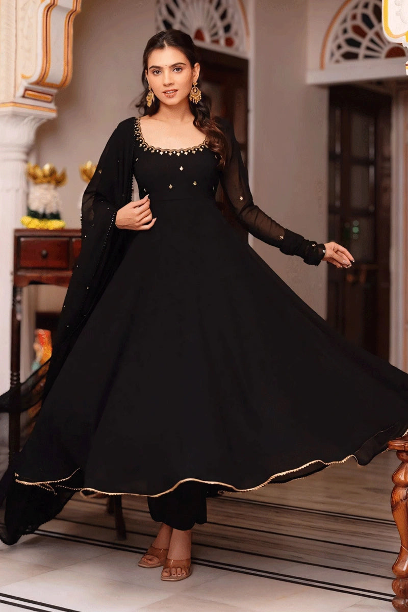 Heavy Flair Black Long Gown For Reception - Main Image
