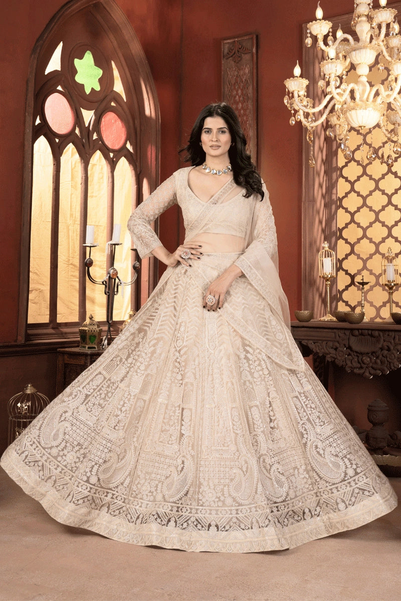 Designer Cream Color Bridal Lehenga For Reception - Anaya Designer Studio Designer Cream Color Bridal Lehenga For Reception - Anaya Designer Studio