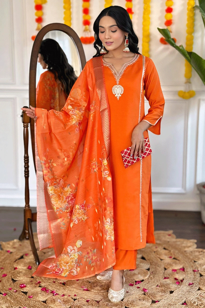 orange dress kurti Sunbreeze Orange Cotton Chikankari Sleeveless Kurti with Embroidery