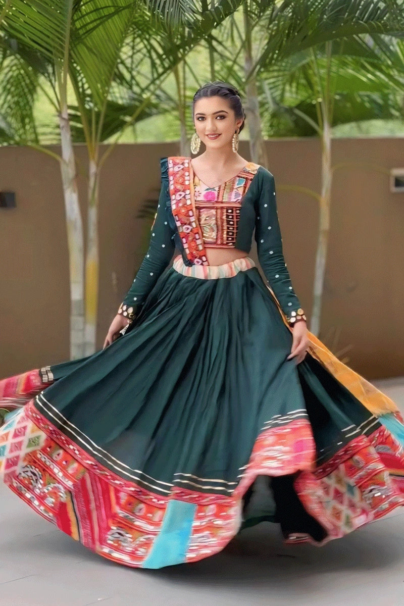 Full Sleeve Green Colour Chaniya Choli For Garba - Anaya Designer Studio Full Sleeve Green Colour Chaniya Choli For Garba - Anaya Designer Studio