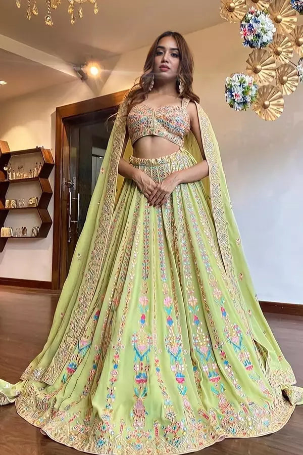 Green Color Lehenga choli For Women Embroidery Work Indian Designer Lehenga Wedding Bridal Party Wear lengha choli Beautiful Ghagra fashion choli