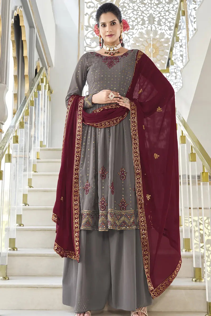 Grey Colour Sharara Suit With Price - Anaya Designer Studio Grey Colour Sharara Suit With Price - Anaya Designer Studio