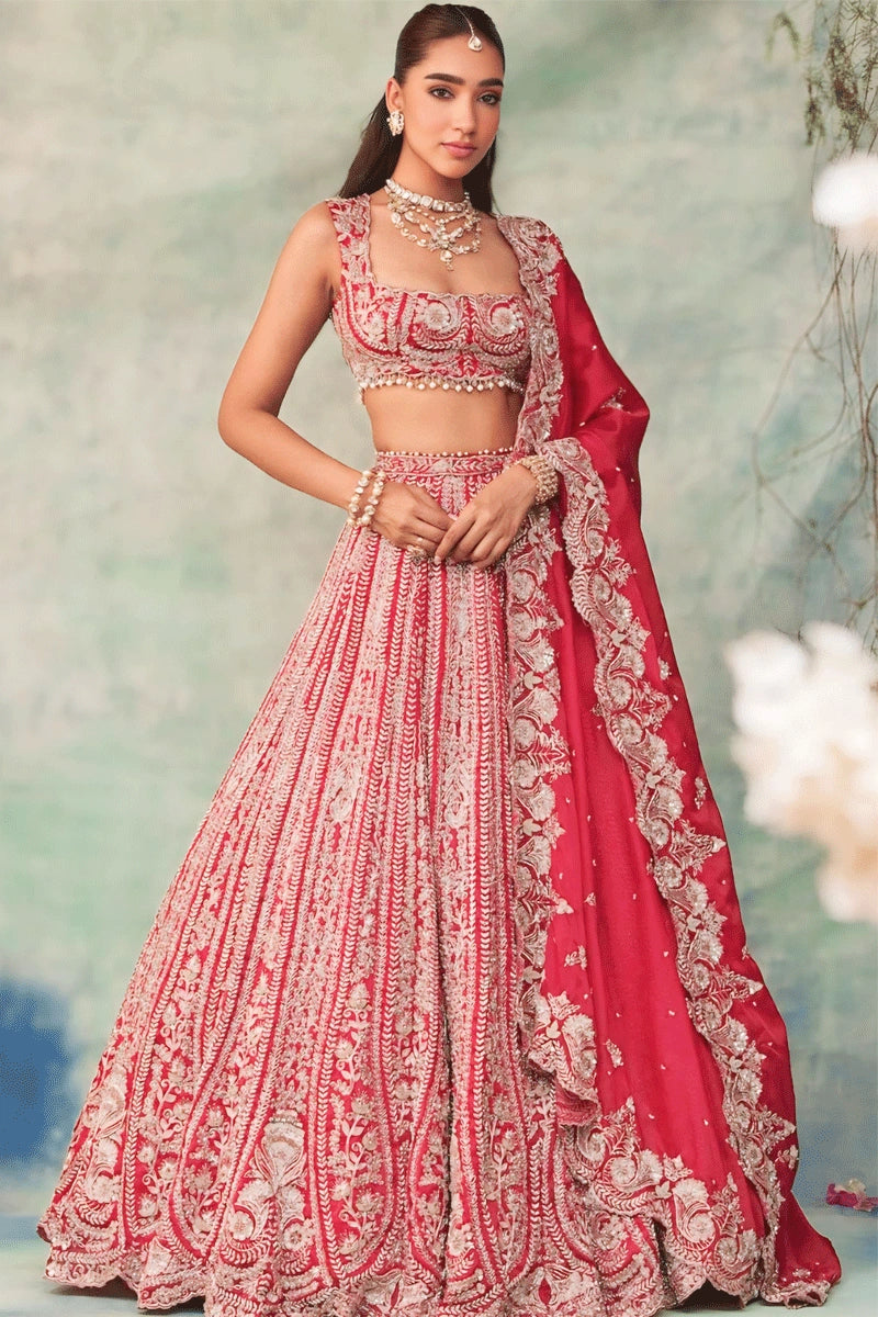 Heavy Flare Red Bridal Lehenga For Wedding